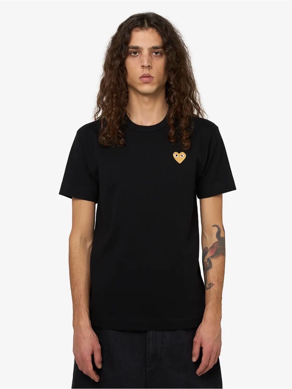Comme des Garçons Play Gold Heart Black T-Shirt — size Large